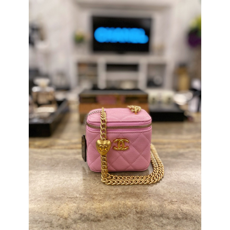 Ch*el quilted caviar mini vanity case gold hardware pink