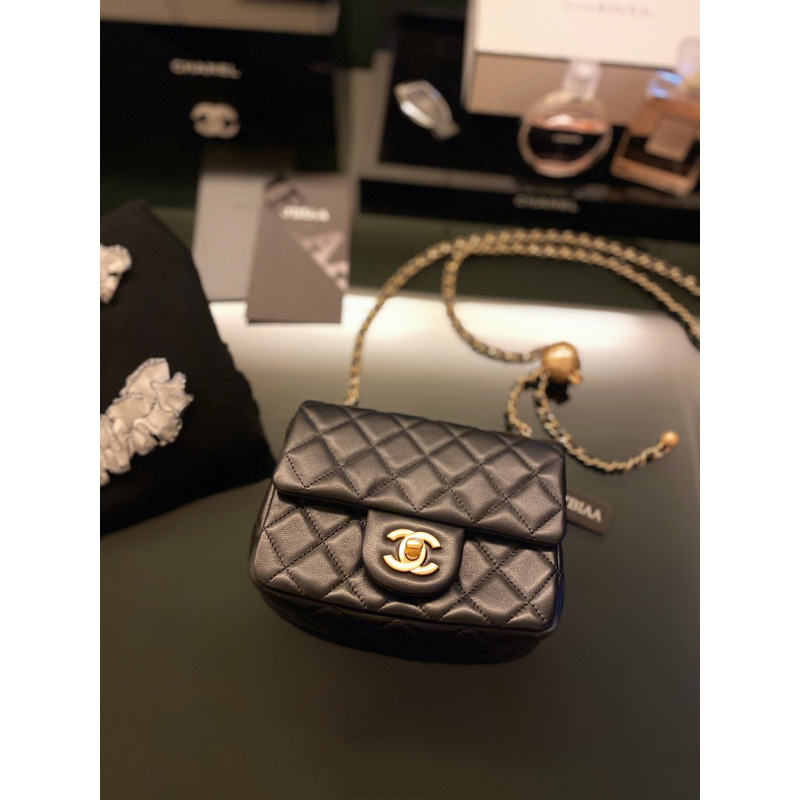 Ch*el mini flap bag lambskin gold-tone black