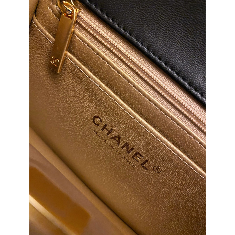 Ch*el mini flap bag lambskin gold-tone black