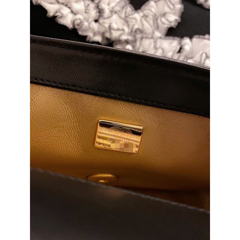 Ch*el classic flap bag lambskin & gold-tone hardware black