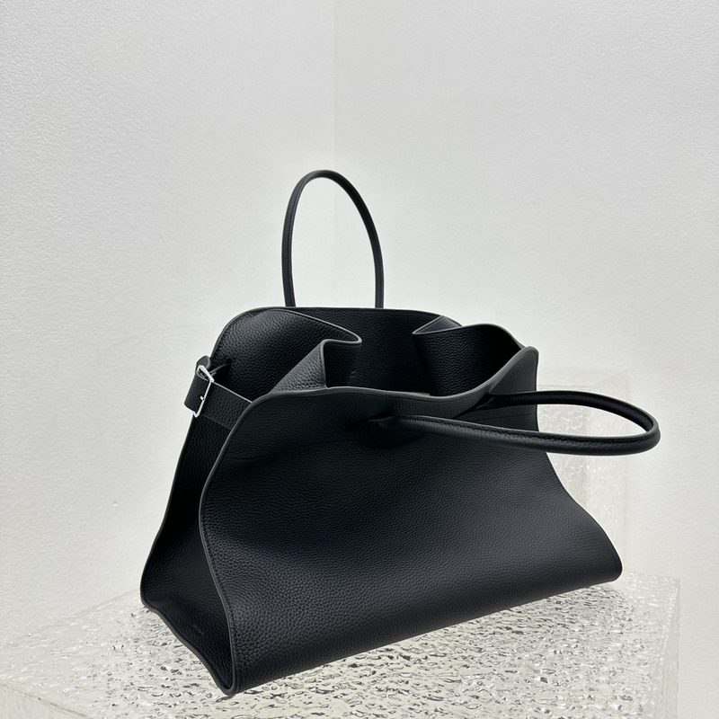 The Row Soft Margaux 17 Leather Bag Matte-grained Calfskin Leather Black