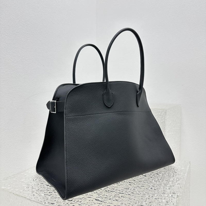 The Row Soft Margaux 17 Leather Bag Matte-grained Calfskin Leather Black