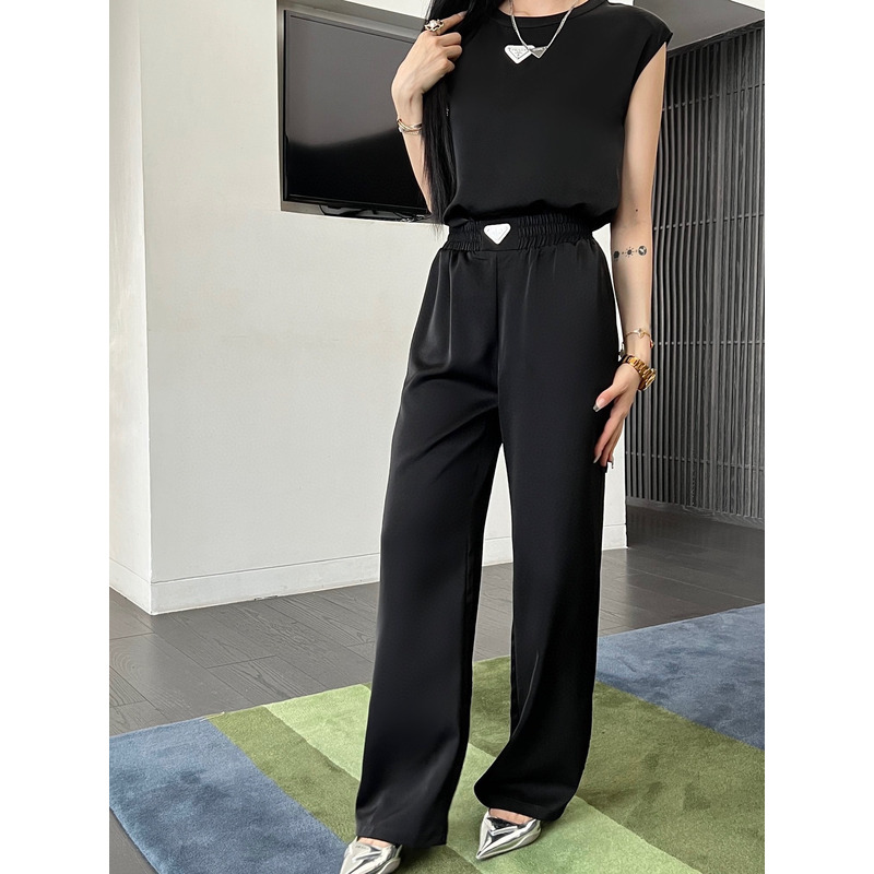 Pra*a triangle logo top and elastic waist pants set black