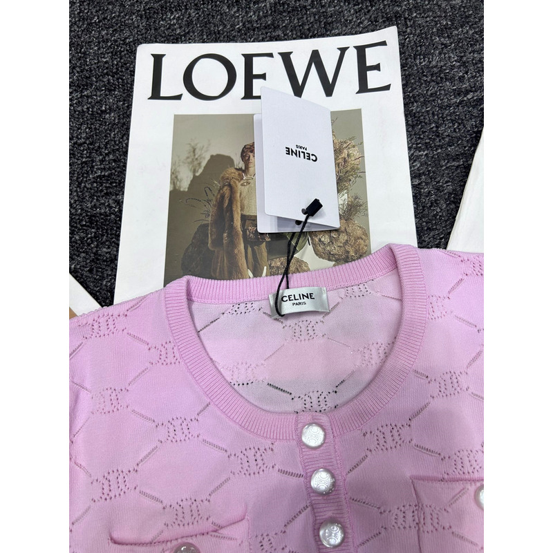 Loewe Hollow Knit With Embroidered Logo Iconic Button Pink