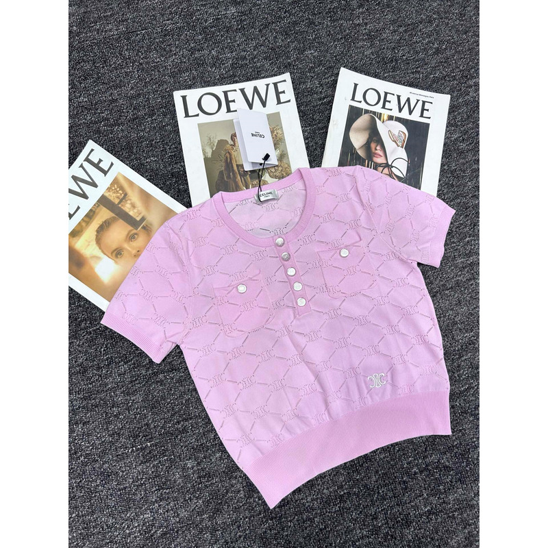 Loewe Hollow Knit With Embroidered Logo Iconic Button Pink