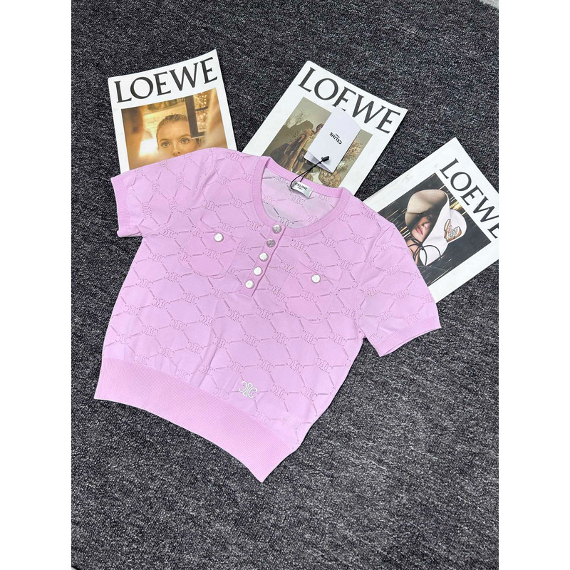 Loewe Hollow Knit With Embroidered Logo Iconic Button Pink