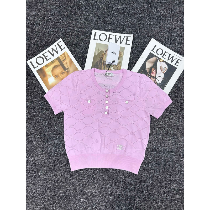 Loewe Hollow Knit With Embroidered Logo Iconic Button Pink