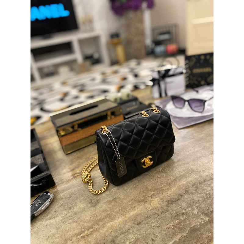 Ch*el lambskin leather bag black