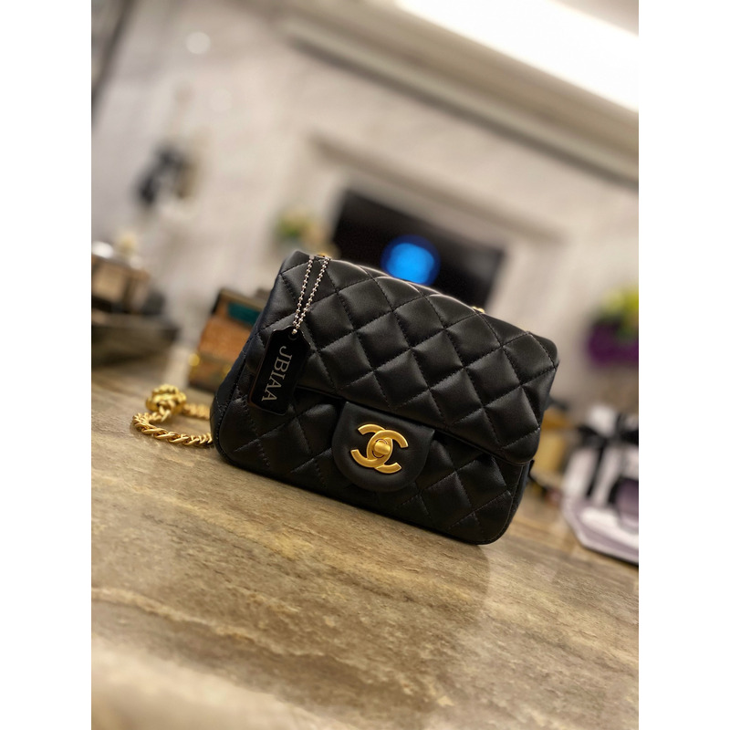 Ch*el lambskin leather bag black