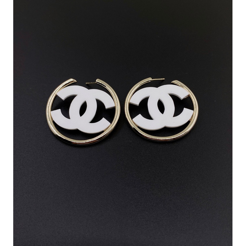 Ch*el cc hoop earrings white and gold