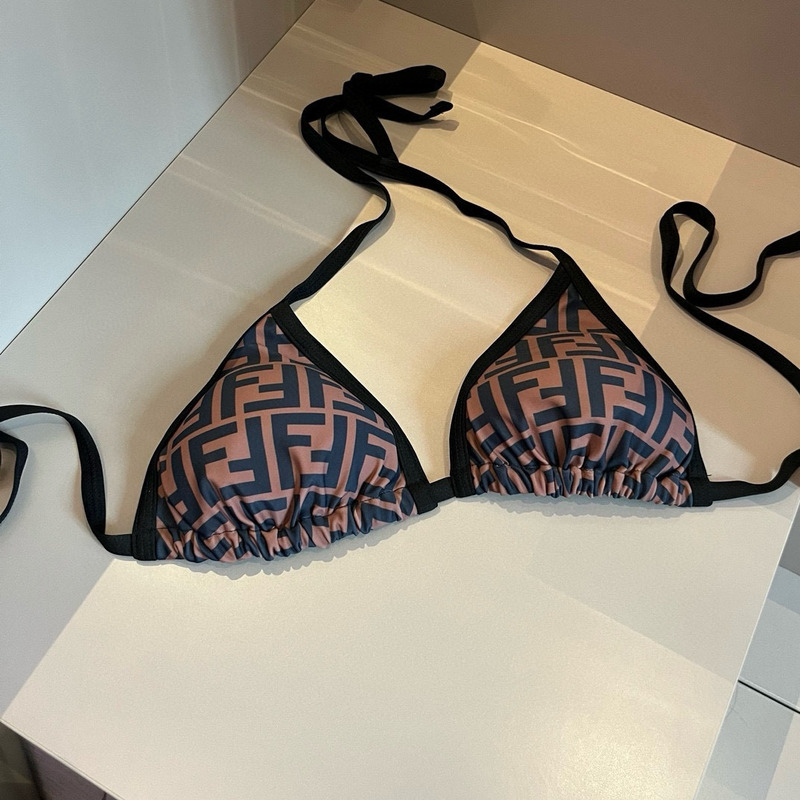 F**di monogram printed two piece bikini set brown