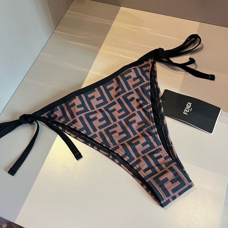 F**di monogram printed two piece bikini set brown