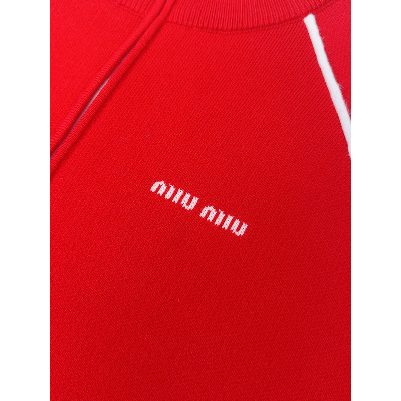 Miu Miu Logo Embroidered Zip-up Track Cardigan Red