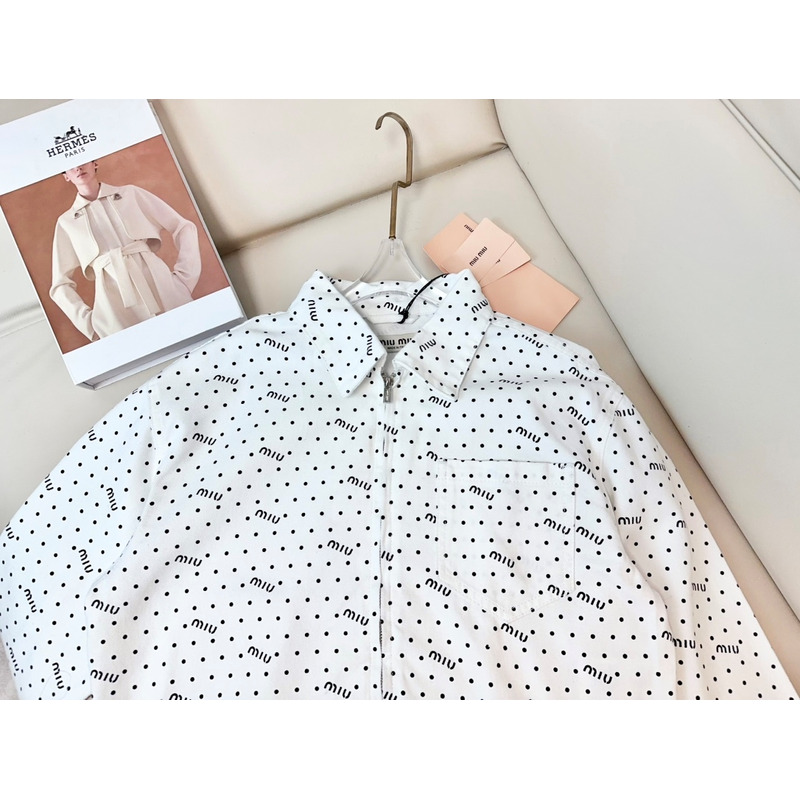 Miu Miu Logo Polka Dot Shirt White