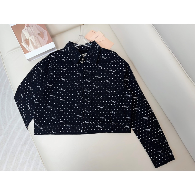 Miu Miu Logo Polka Dot Shirt Black