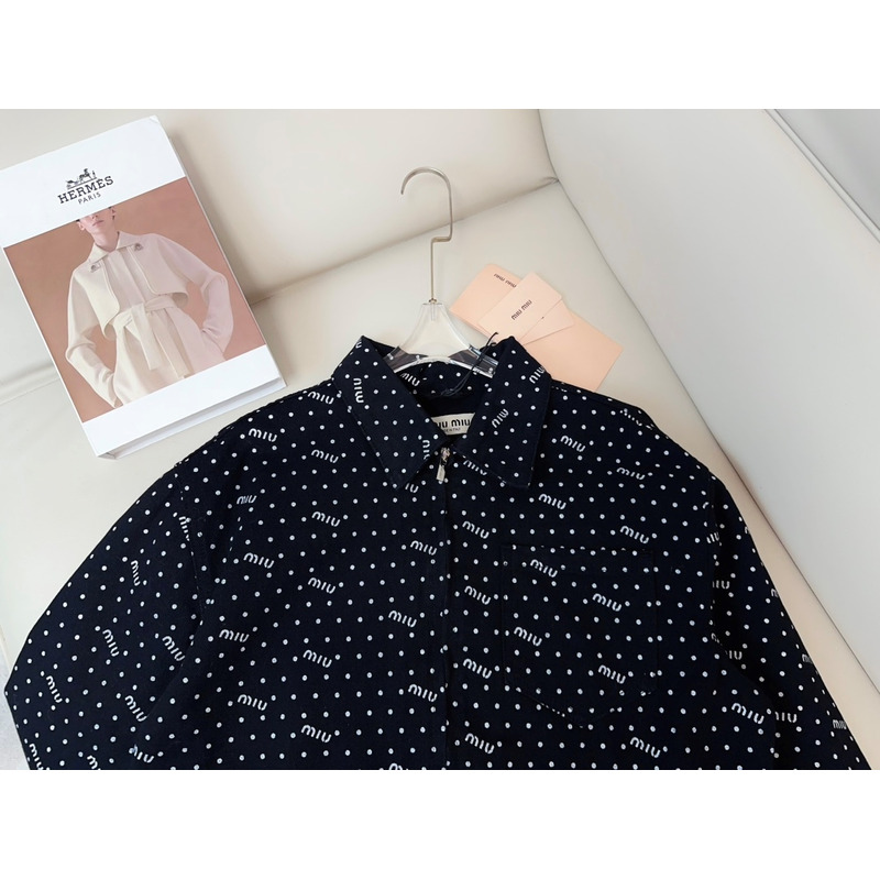 Miu Miu Logo Polka Dot Shirt Black