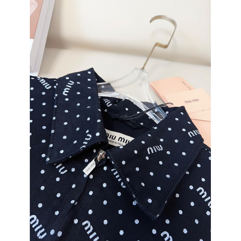 Miu Miu Logo Polka Dot Shirt Black