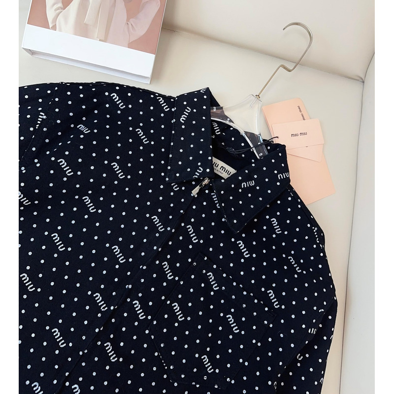 Miu Miu Logo Polka Dot Shirt Black