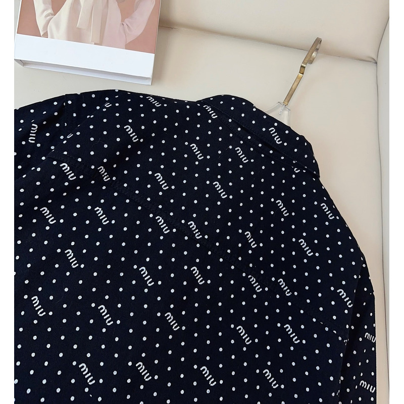 Miu Miu Logo Polka Dot Shirt Black