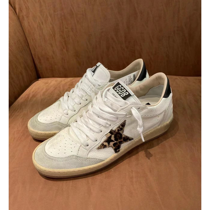 GGDB Ballstar Mixed Leather Low-top Trainers In White Ice Beige Brown Leo