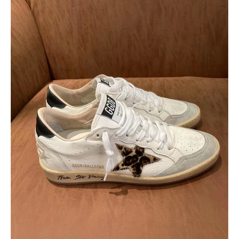 GGDB Ballstar Mixed Leather Low-top Trainers In White Ice Beige Brown Leo