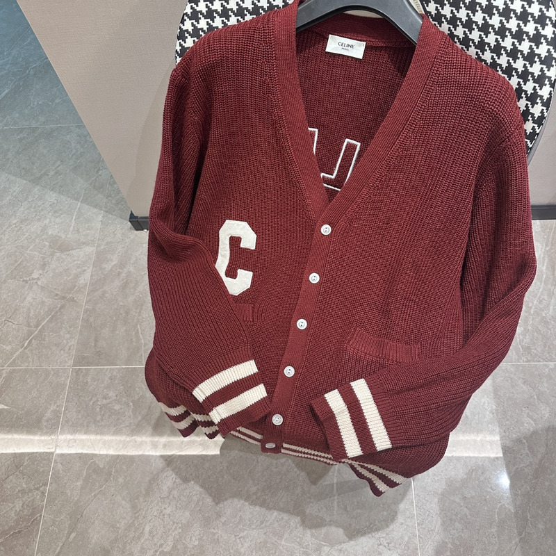 Ce**e logo slogan button detail cardigan sweater burgundy