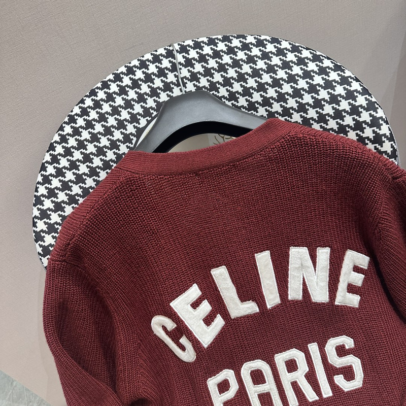 Ce**e logo slogan button detail cardigan sweater burgundy