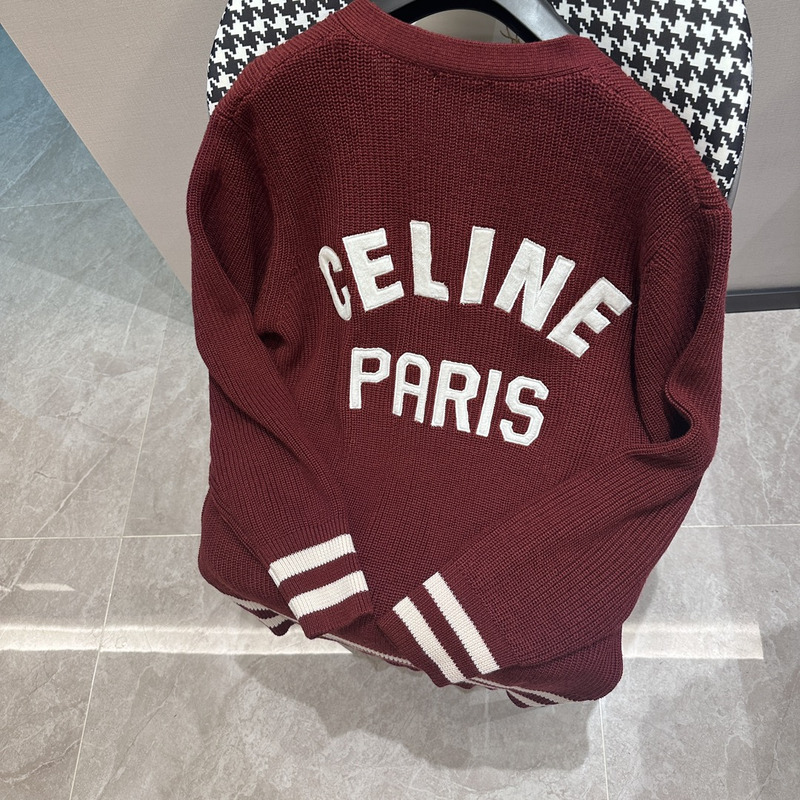 Ce**e logo slogan button detail cardigan sweater burgundy