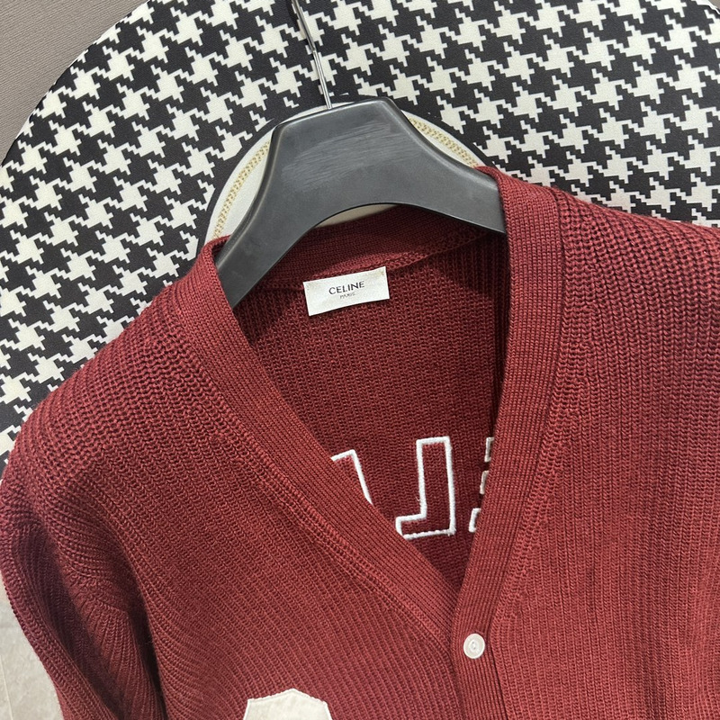 Ce**e logo slogan button detail cardigan sweater burgundy