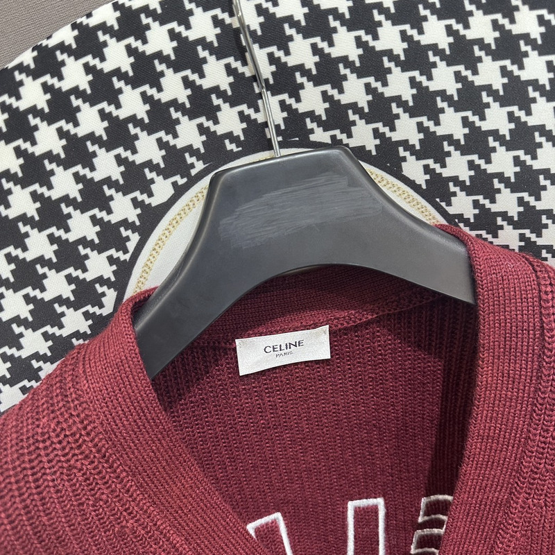 Ce**e logo slogan button detail cardigan sweater burgundy