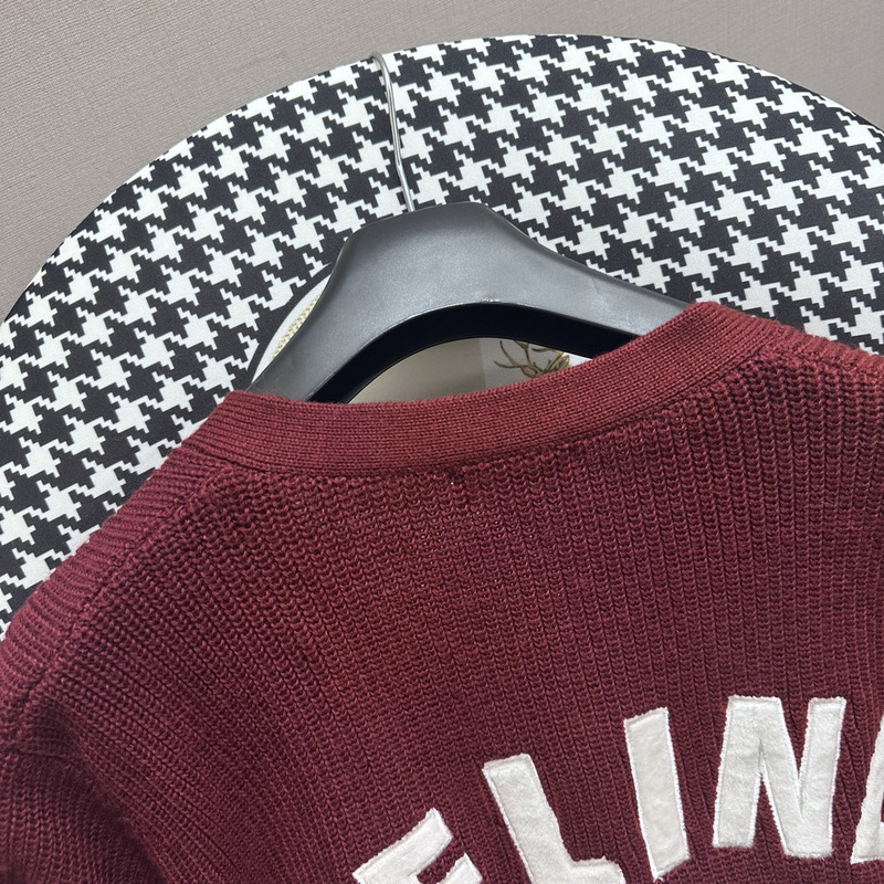 Ce**e logo slogan button detail cardigan sweater burgundy