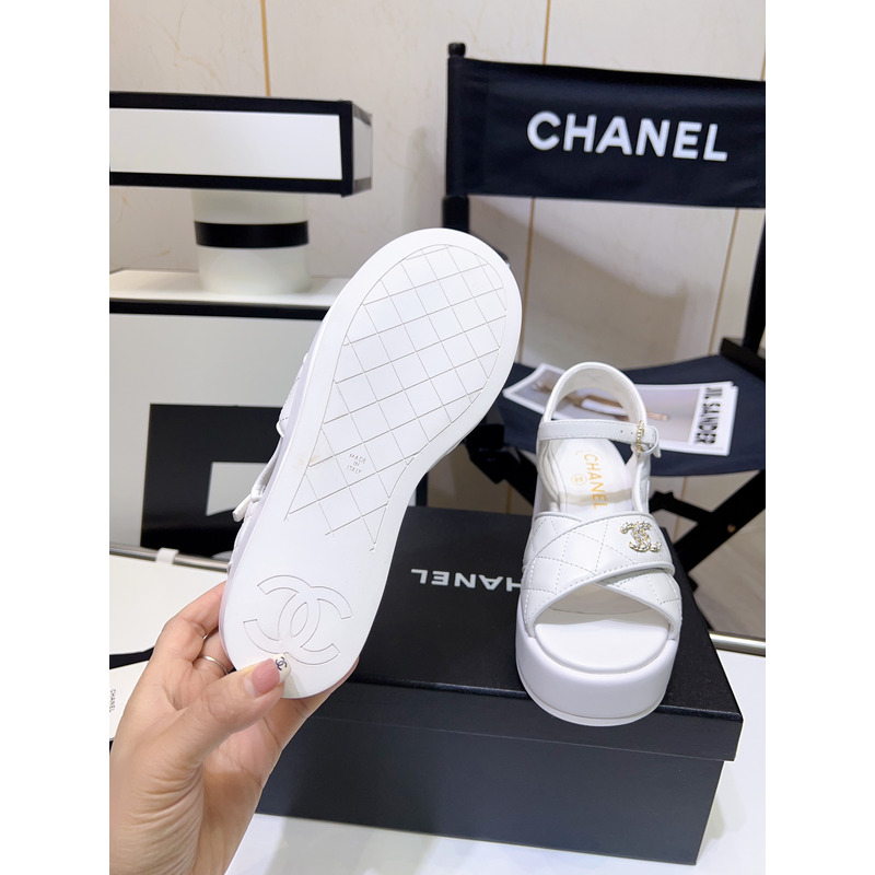 Ch*el open toe platform casual style leather party style white