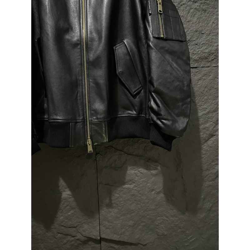 Ba*len*cia*ga leather jacket with hood black