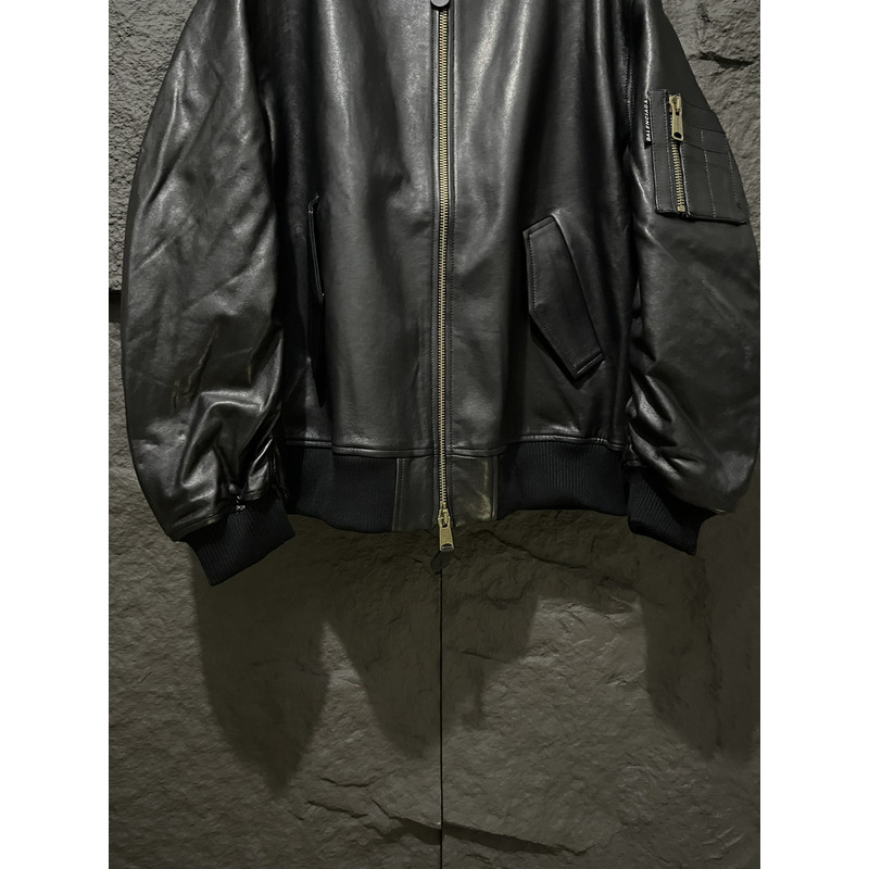 Ba*len*cia*ga leather jacket with hood black