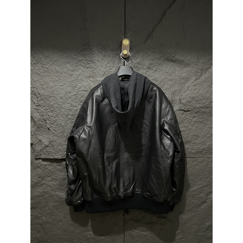 Ba*len*cia*ga leather jacket with hood black