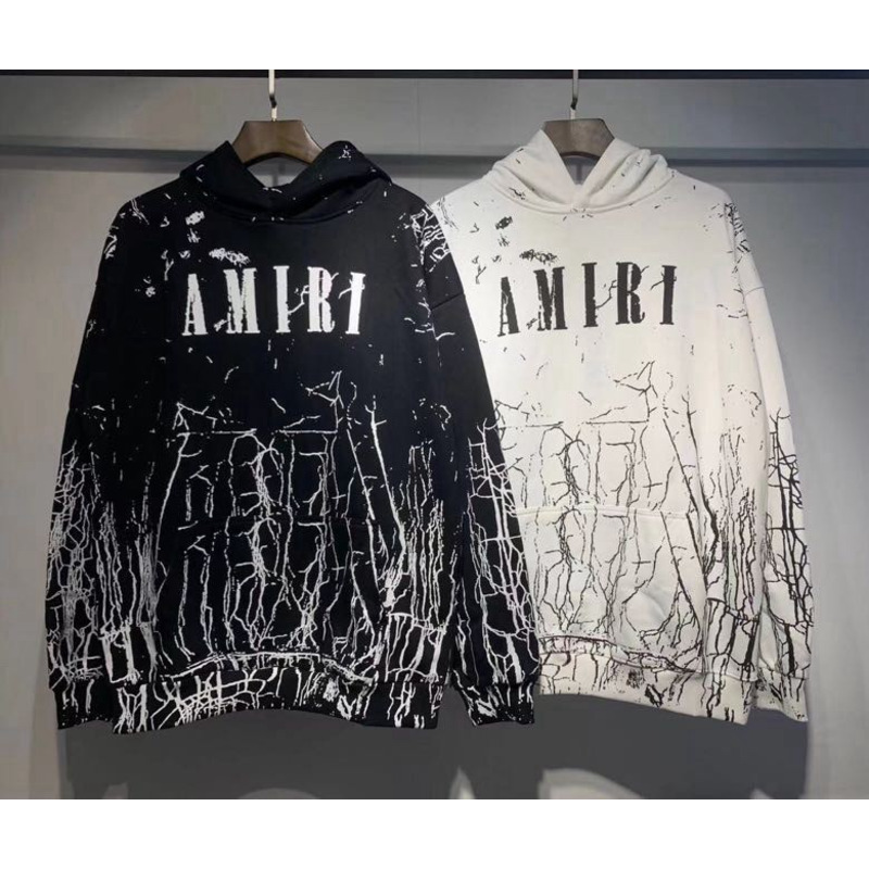 Amiri Cracked Dye Core Logo Crewneck Hoodie In White/Black