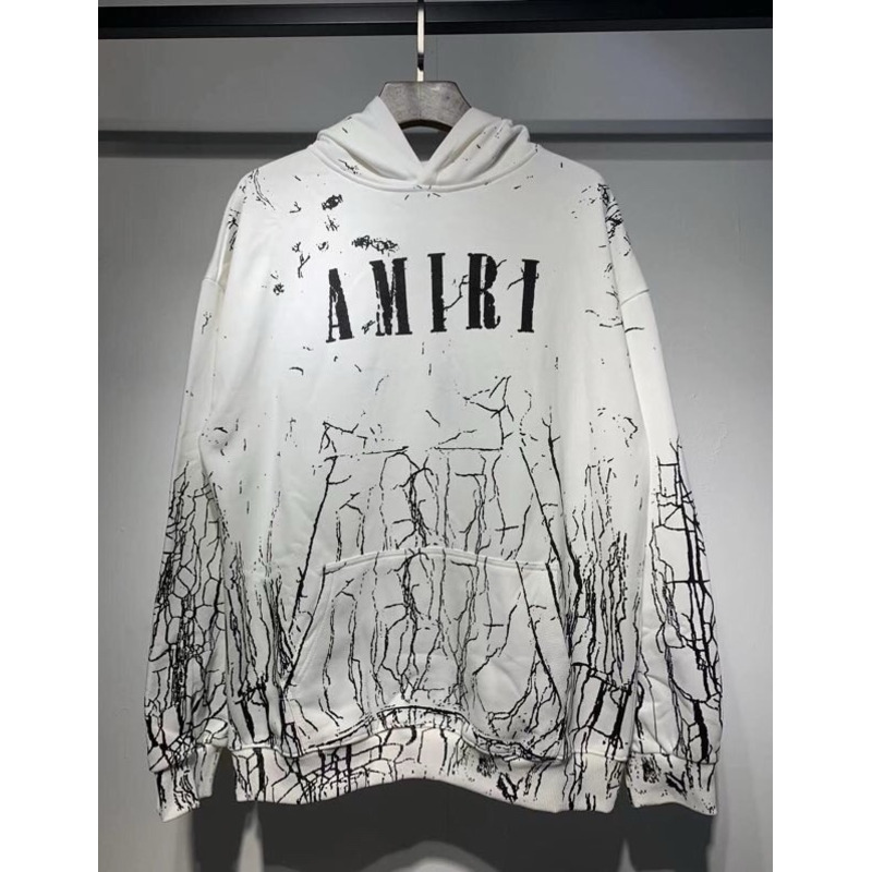 Amiri Cracked Dye Core Logo Crewneck Hoodie In White/Black