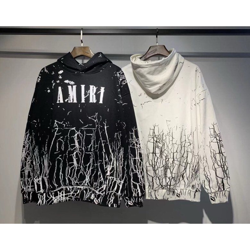 Amiri Cracked Dye Core Logo Crewneck Hoodie In White/Black