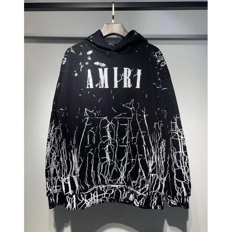 Amiri Cracked Dye Core Logo Crewneck Hoodie In White/Black