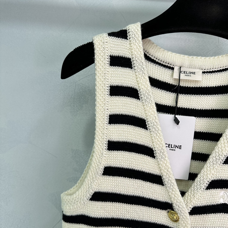 Ce**e knitted sleeveless stripe sweater white&black