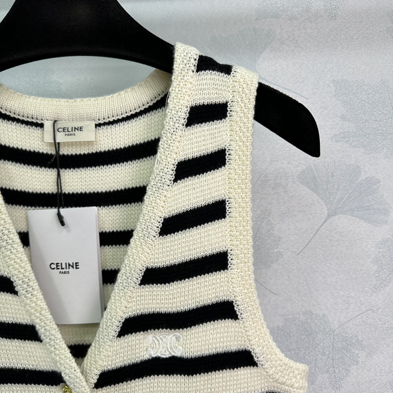 Ce**e knitted sleeveless stripe sweater white&black