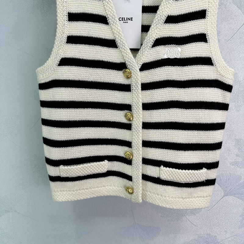 Ce**e knitted sleeveless stripe sweater white&black