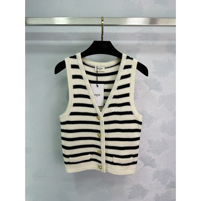 Ce**e knitted sleeveless stripe sweater white&black