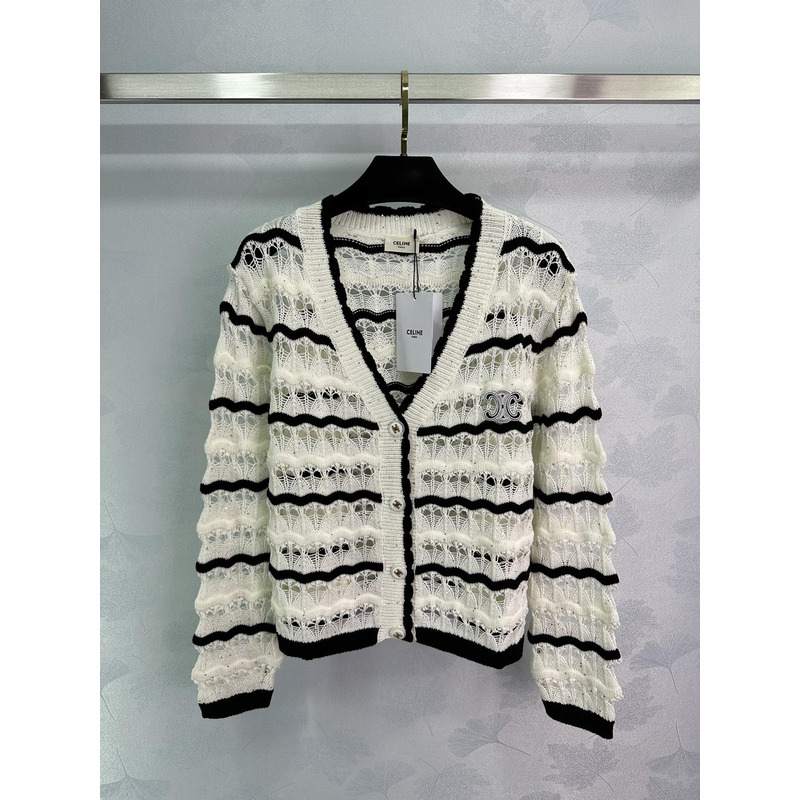 Ce**e knitted hollow long sleeve white&black