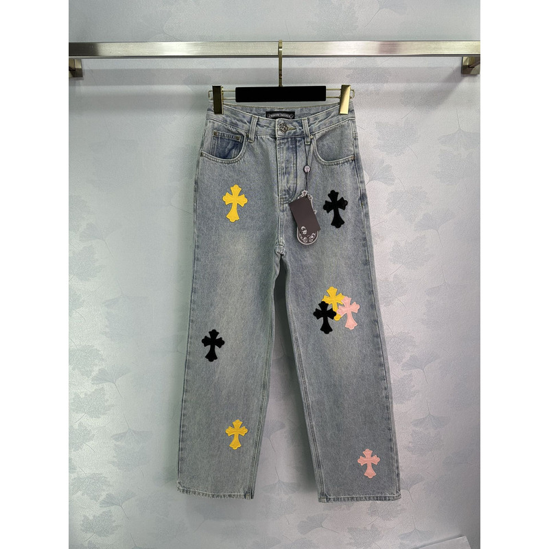 Chrome Hearts Leather Logo Jeans Blue