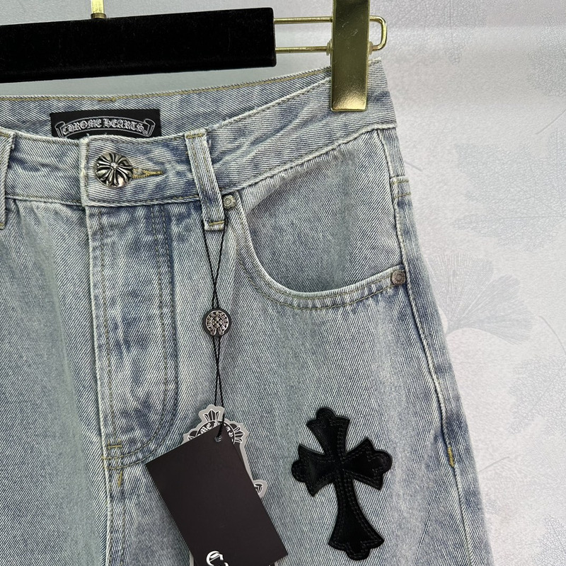 Chrome Hearts Leather Logo Jeans Blue