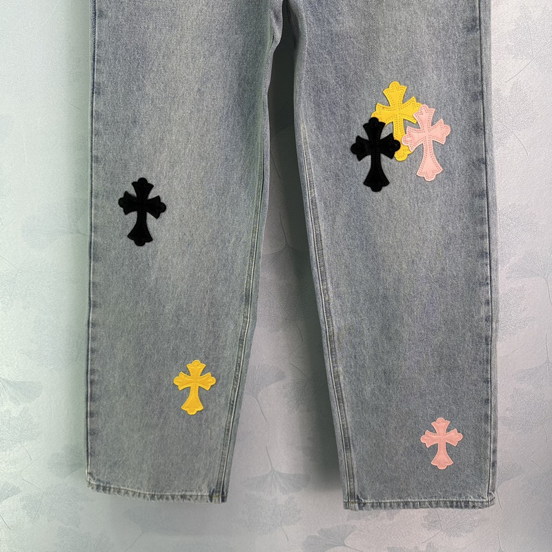 Chrome Hearts Leather Logo Jeans Blue