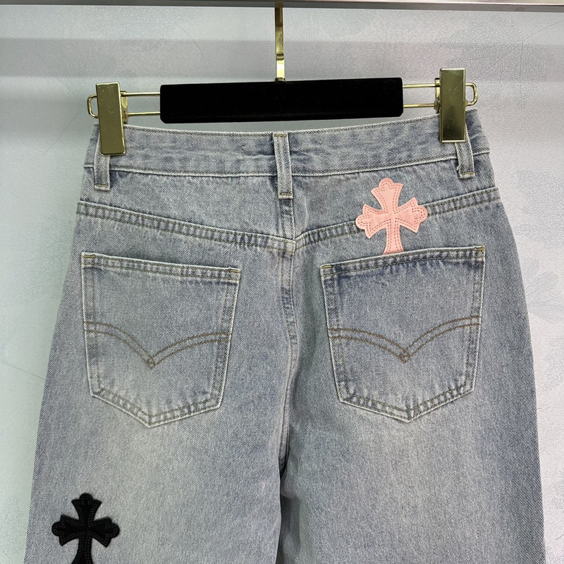 Chrome Hearts Leather Logo Jeans Blue