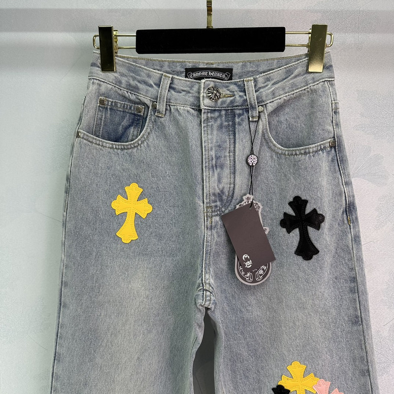 Chrome Hearts Leather Logo Jeans Blue