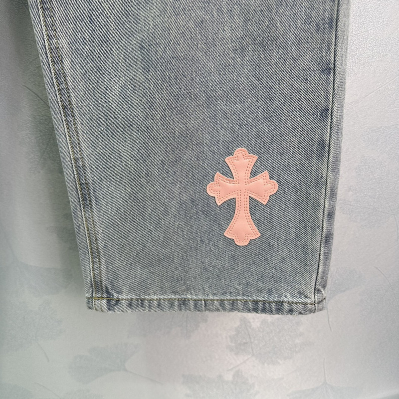 Chrome Hearts Leather Logo Jeans Blue